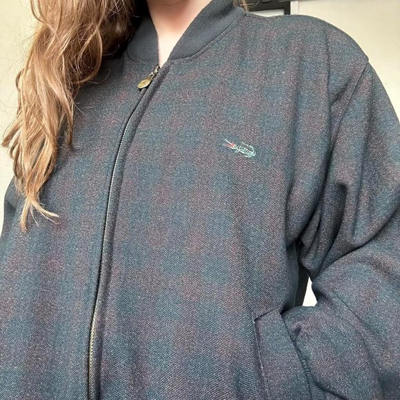 Vintage 1990s Lacoste Crocodile Wool Plaid Harrington Bomber Jacket - Picture 4 of 4